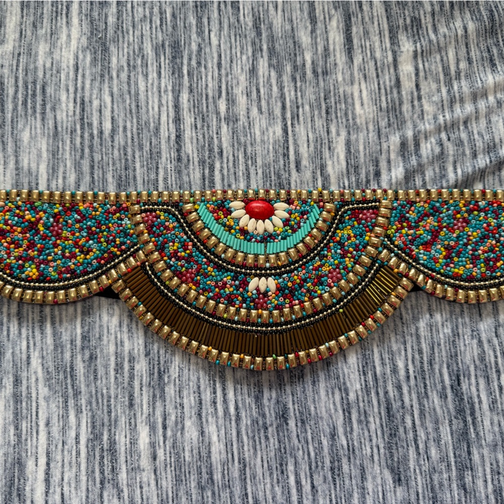 Beaded Rainbow Mosaic Trim - Turquoise, Red, Gold